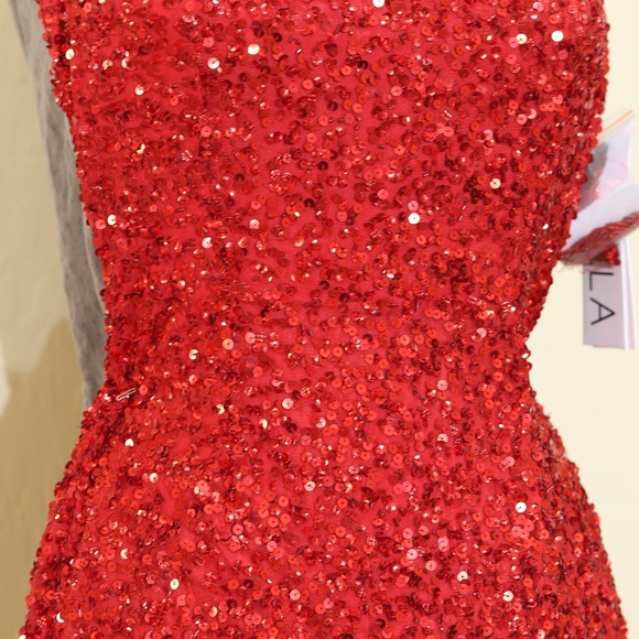 SCALA strapless sequin tie back short dress in red size 4 - Picture 3 of 6